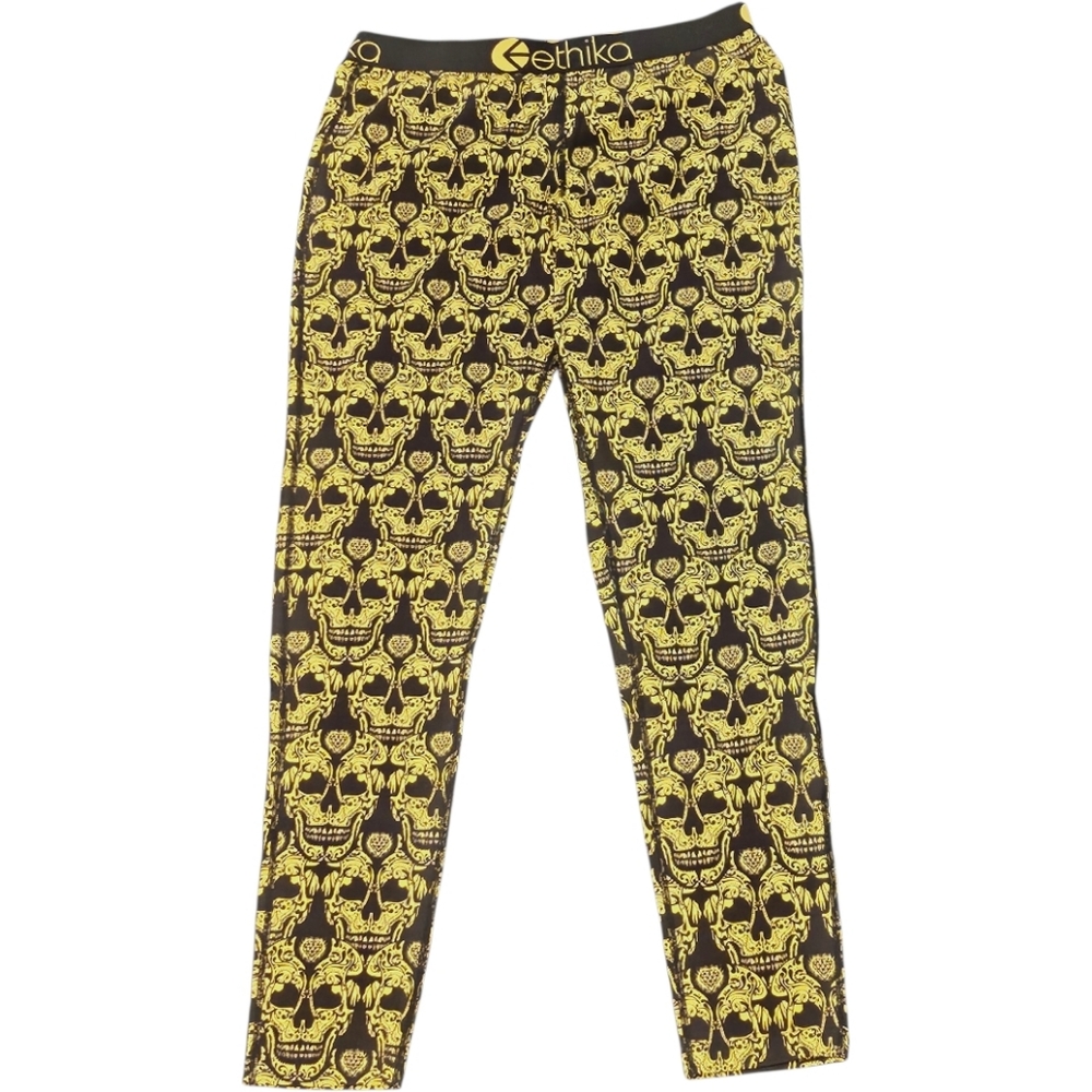 NWT Ethika Women’s Sugar Skull Leggings Black Yellow Calavera Size Large L